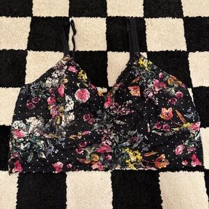 Torrid Curve Black Floral Print Unlined Lace Bralette Size 3